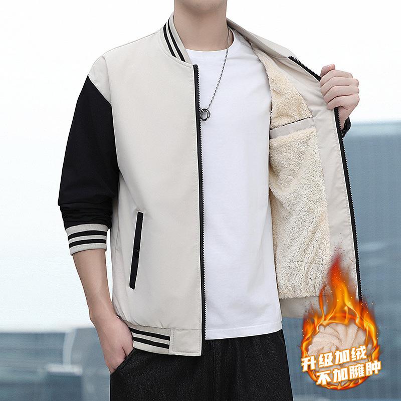 Cotton-padded Men's Autumn and Winter New Velvet Thickened Jacket Large Size Casual Stand-up Collar Baseball Jersey Cotton-padded Men's Jacket