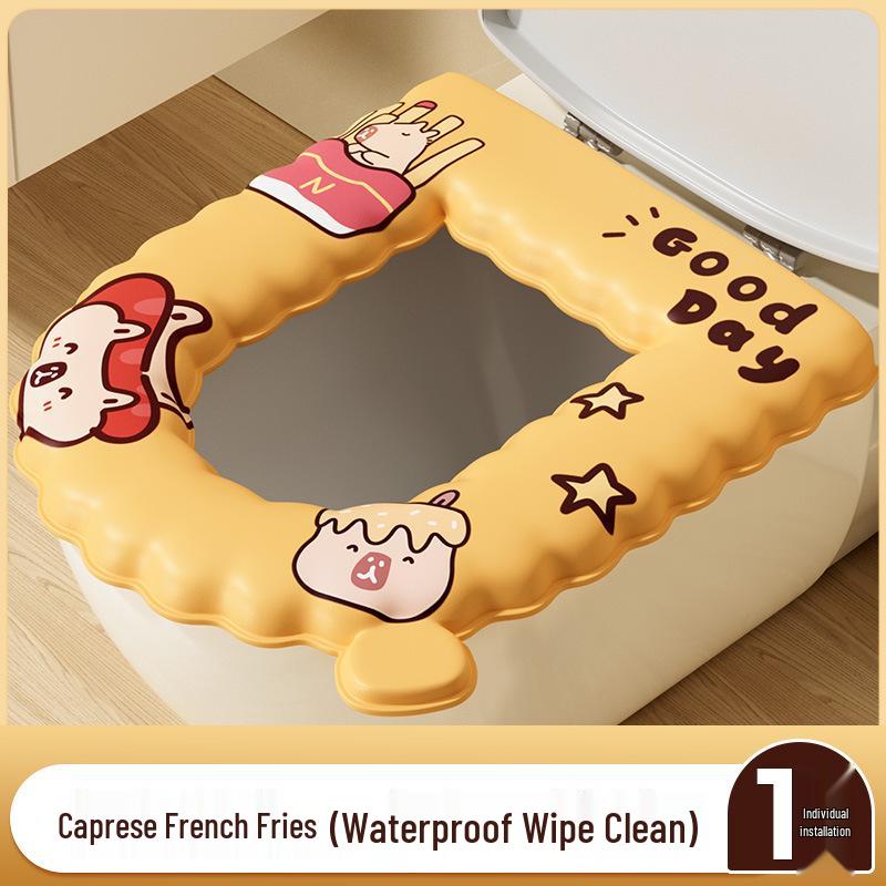 Four-Season Waterproof Toilet Seat Cushion with Lid and Thickened Pattern Cover