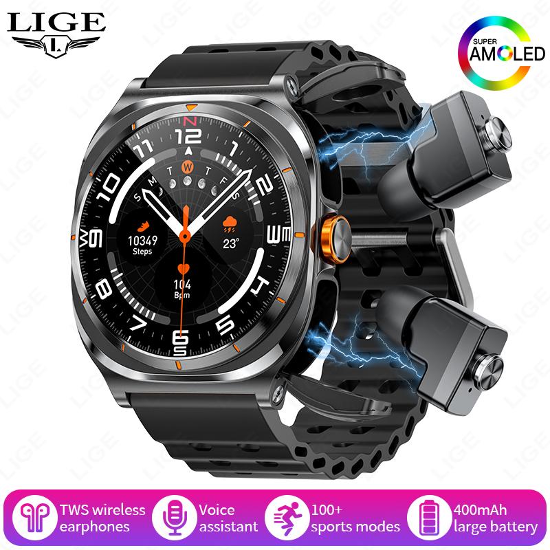 New TWS 2-In-1 Headset Smart Watch Bluetooth Call Men Watches 400mAh Battery Heart Rate Play Music Smartwatch Women