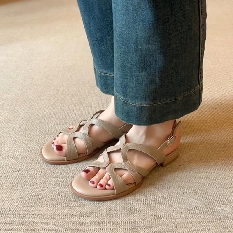 

Женские сандалии с круглым носком, задними ремешками, плоской подошвой, удобные и дышащие 39 хаки