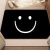 2D Flat Simple Smile Face Black Flannel Door Mat Non Slip Happy Entryway Rug for Kitchen Bathroom Home Decor