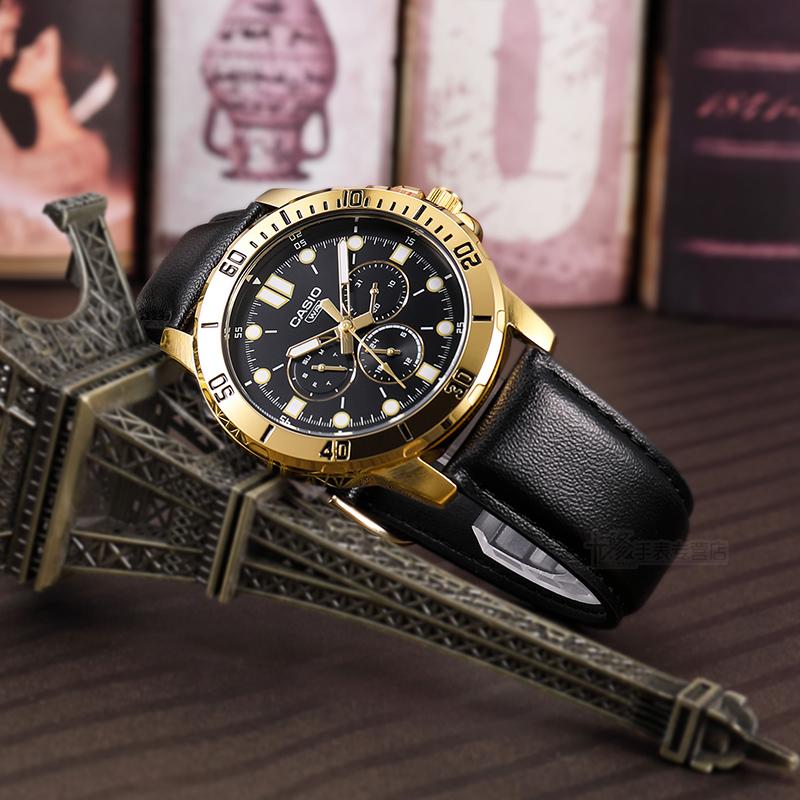 Casio STANDARD Series STANDARD Series Simple Casual Fashion Quartz Movement Leather Strap Japanese and Korean Watch Men's Watch Black MTP-VD300GL-1E