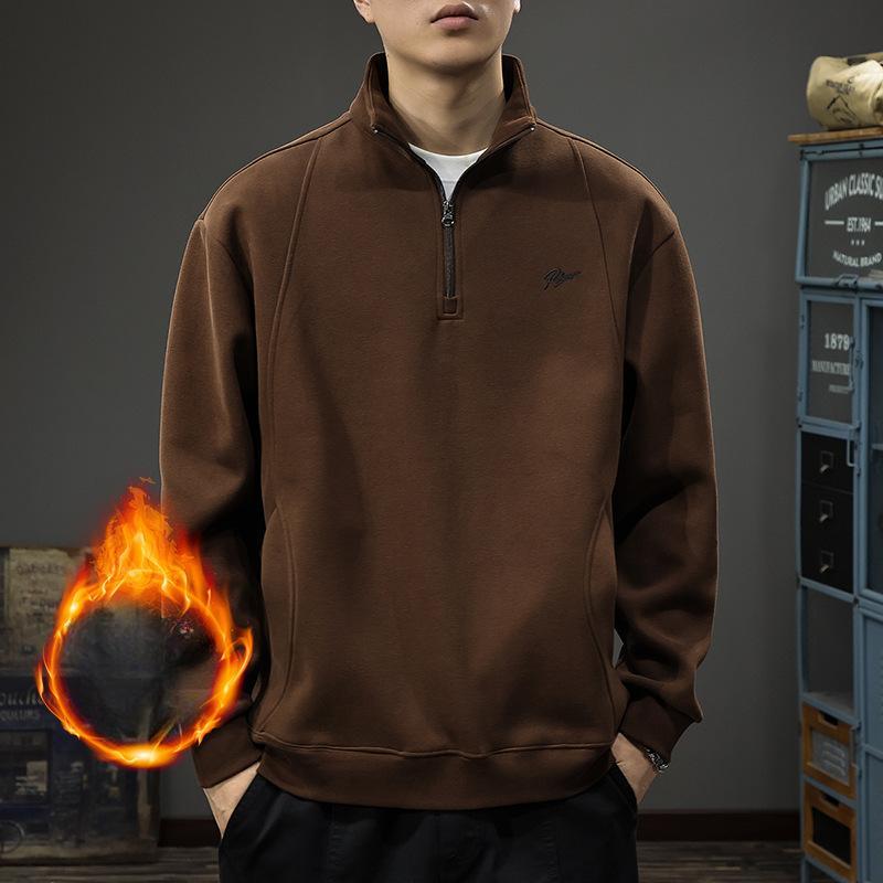 

Осенний мужской свитер из плотного флиса с воротником-стойкой, американская ретро-рубашка-поло, свободная куртка-пуловер с полумолнией XL