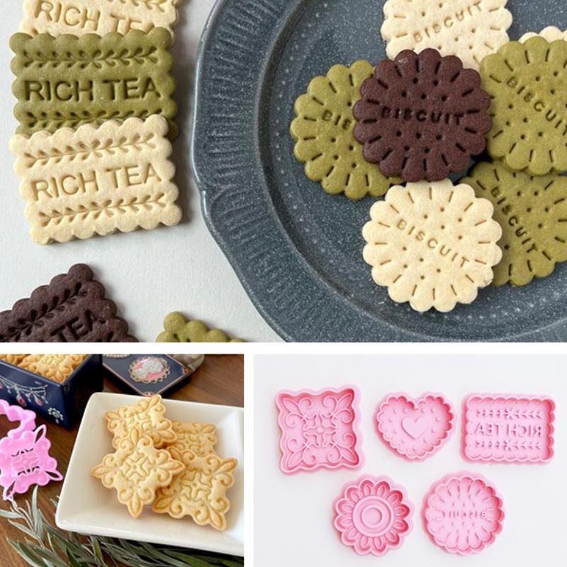 Retro Heart Square Round Classic Biscuit Mold 3D Press Cookie Embosser Stamp Birthday Flower Pattern Cookie Cutter Baking Tools
