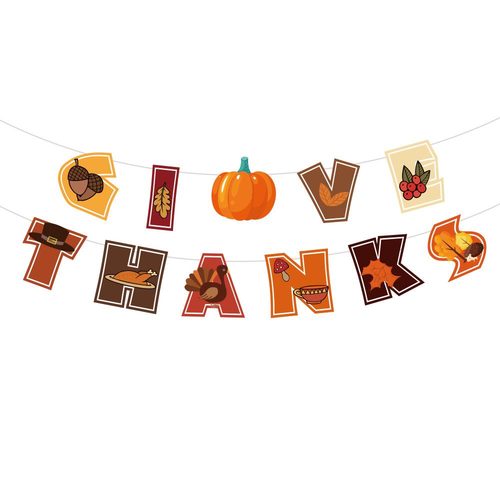 2026 Thanksgiving Themed Party Decoration Flag Turkey Cake Sign Tablecloth Balloon Thanks Set