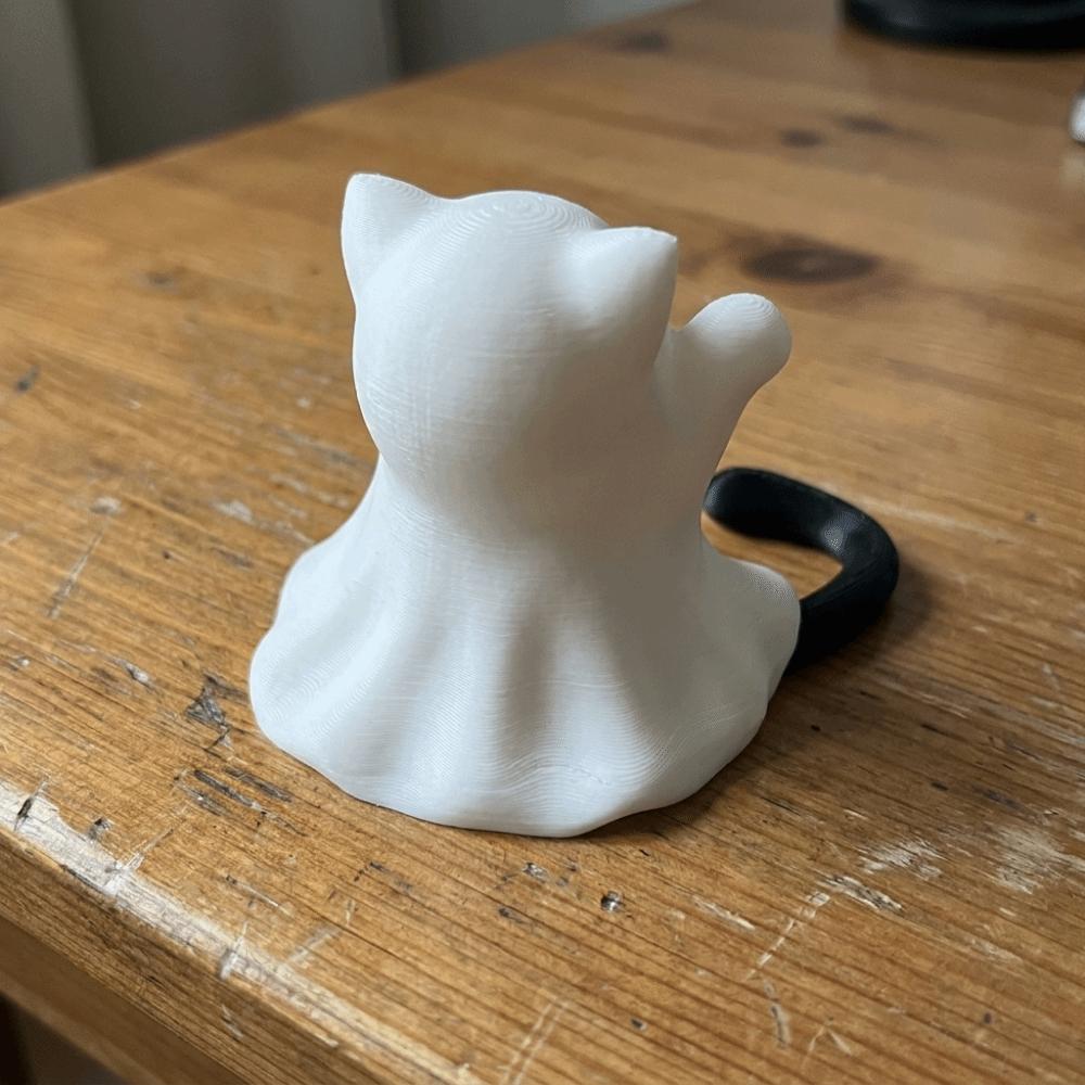 Hand-Raising Posture Ghost Cat Ornament 3D-printed Halloween Cat Desk Figurine Office