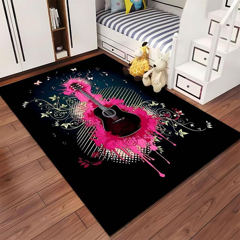 Colorful Guitar and Floral Design suitable as a non-slip mat for the living room or bedroom sofa