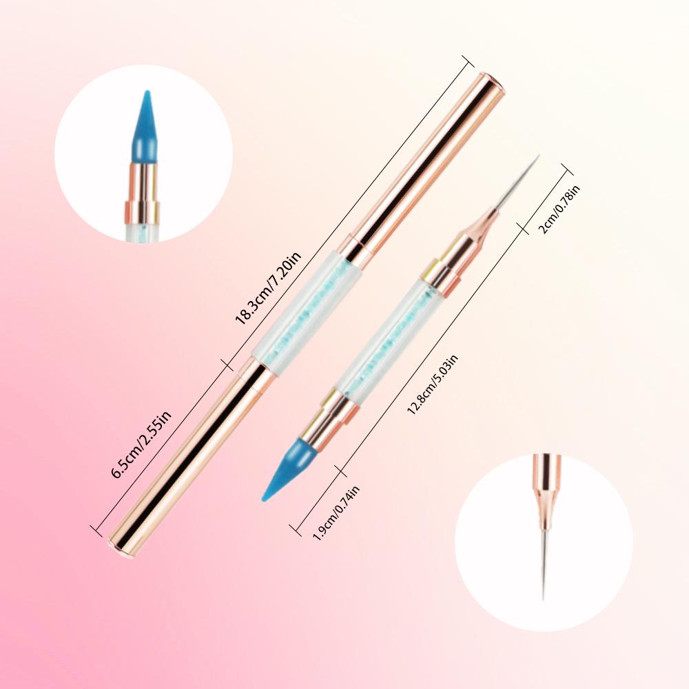 Double-Ended Rhinestone Picker Wax Pencil with Bright Silver Metal Rod and Copper Tube for Nail Art