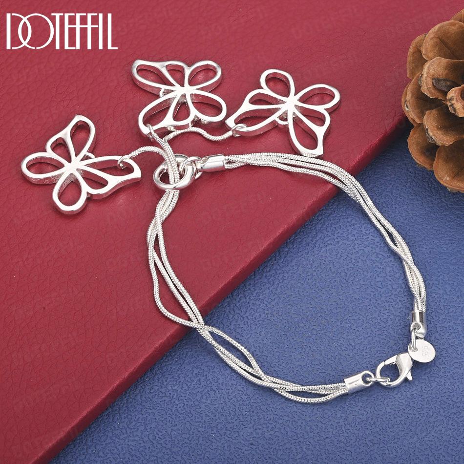 925 Sterling Silver Snake Chain Butterfly Bracelet Wedding Gift Jewelry