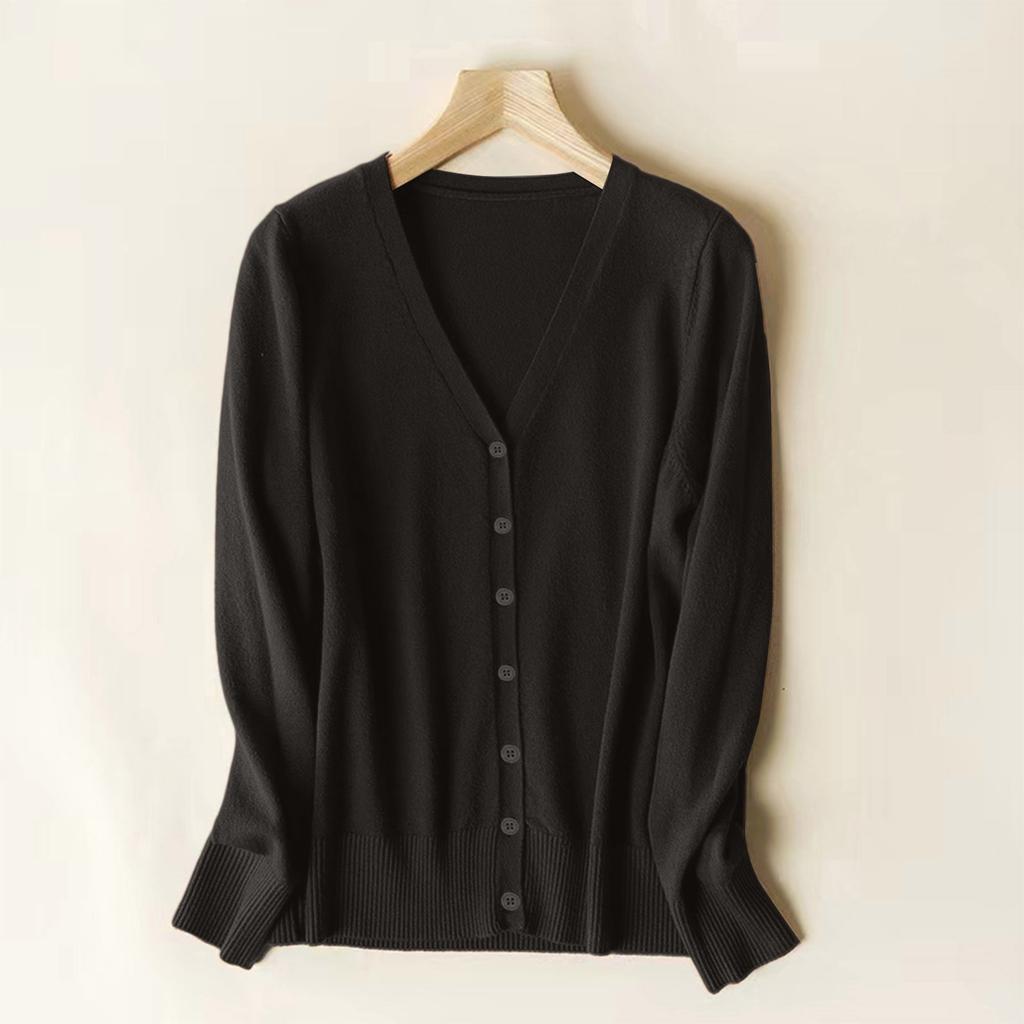 Women's Button Solid Color Long Sleeve Cardigan Knitted Sweater