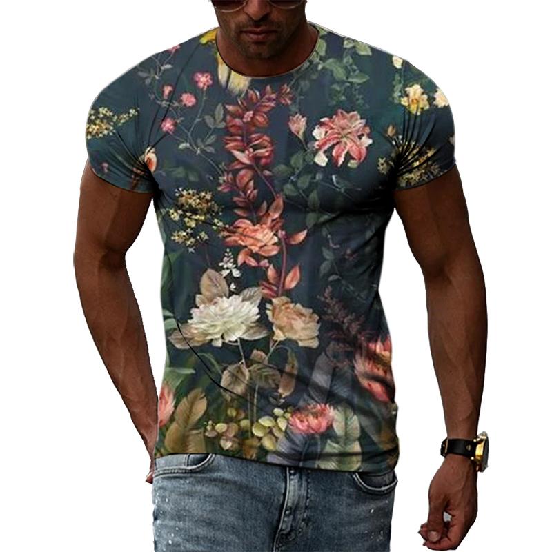 Letnia moda Osobowość Kwiaty graficzne koszulki Męskie Casual 3D Drukowane Krótkie rękawy Koszulki Hip Hop Trend Harajuku O-neck Topy