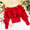 Women Tops Off Shoulder Puff Long Sleeve Elastic Waist Short Tops Perspective Mesh Yarn Casual Tops Party Daily Wear