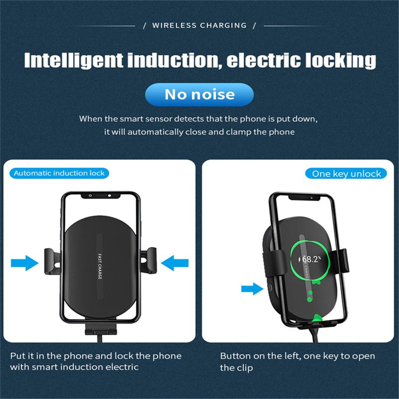 20W Wireless Car Charger Air Vent Mount Auto-Clamping Phone Holder Fast Charging