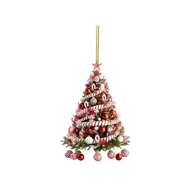 Holiday Room Accent Ornament in Acrylic, Christmas Tree Theme, 3.14 In with Loop for Home, Wreath, and Shelf Use