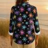 Women's Retro Halloween Printed Button Up Long Sleeved Casual Regular Shirt Collar Top