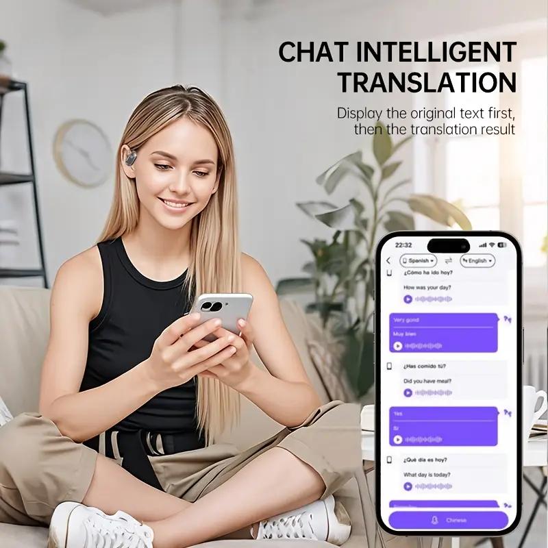 new AI real-time translation headset, LED power display, 144 language translation headset, Type-C charging port