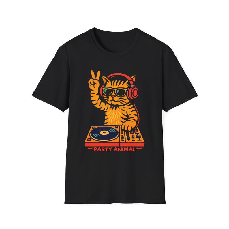 DJ Katze Unisex Weiches Süßes Katzenhemd Musikliebhaber Geschenk Lustiges Haustier-T-Shirt Partykleidung Geschenk für Katzenliebhaber