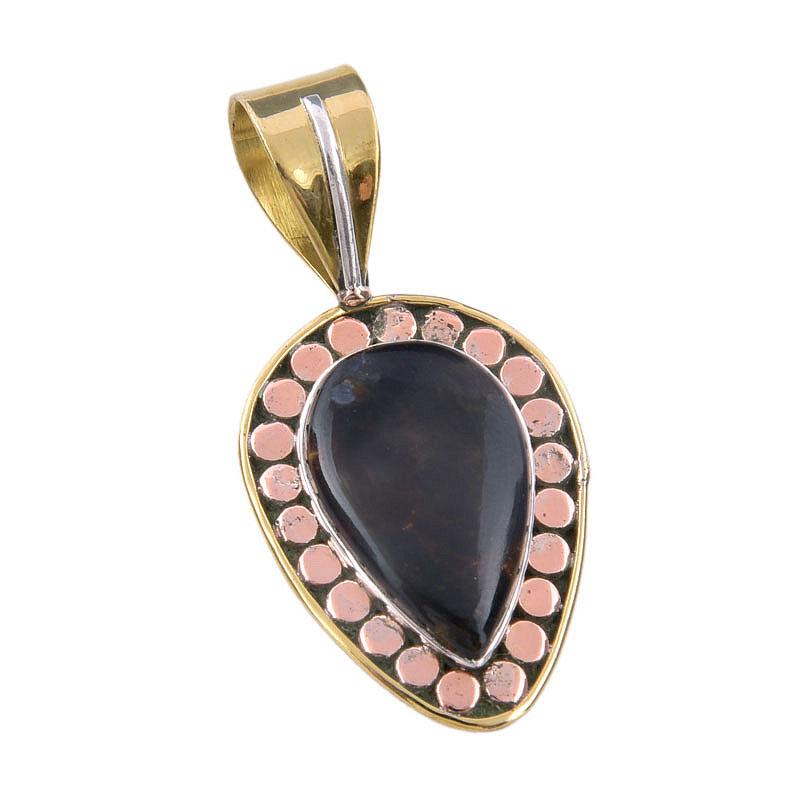 Natural Pietersite Gemstone 925 Solid Sterling Silver TwoTone Pendant 1.50" j9P04