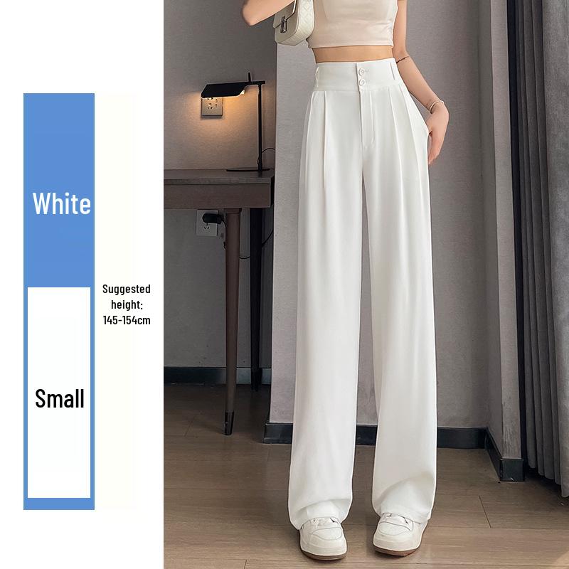 Pantaloni negri cu talie înaltă și picior larg pentru femei 2025: Subțiere, Drapat, Casual, Stil de primăvară/toamnă