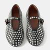 Women's Rhinestone Rivet Single Shoes Women New Round Toe Hollow Belt Buckle Comfortable Flat Dance Ballet Mary Jane Shoes