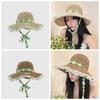 With Garland Big Brimmed Straw Hat Breathable Woven Sun Cap Elegant Vacation Beach Cap  Women