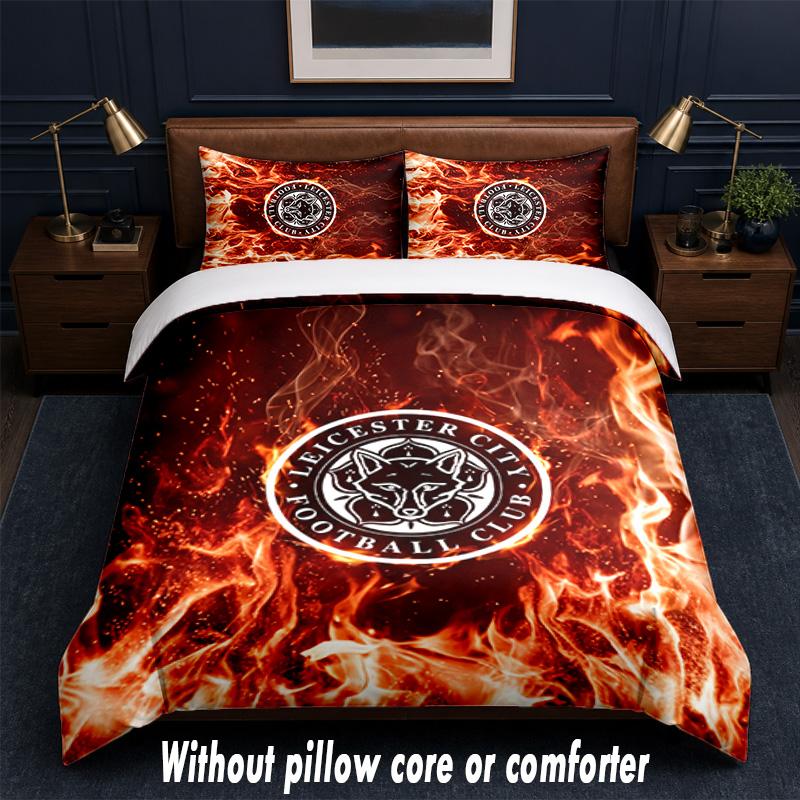 Leicester City Football Design Bed Bedding Set 1 Duvet Cover + 2 Pillowcases Soft Breathable Household Bed Linens
