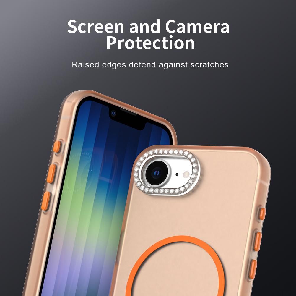 For iPhone 16e Case Compatible with MagSafe TPU+PC+PET Phone Cover Rhinestone Decor Lens Frame