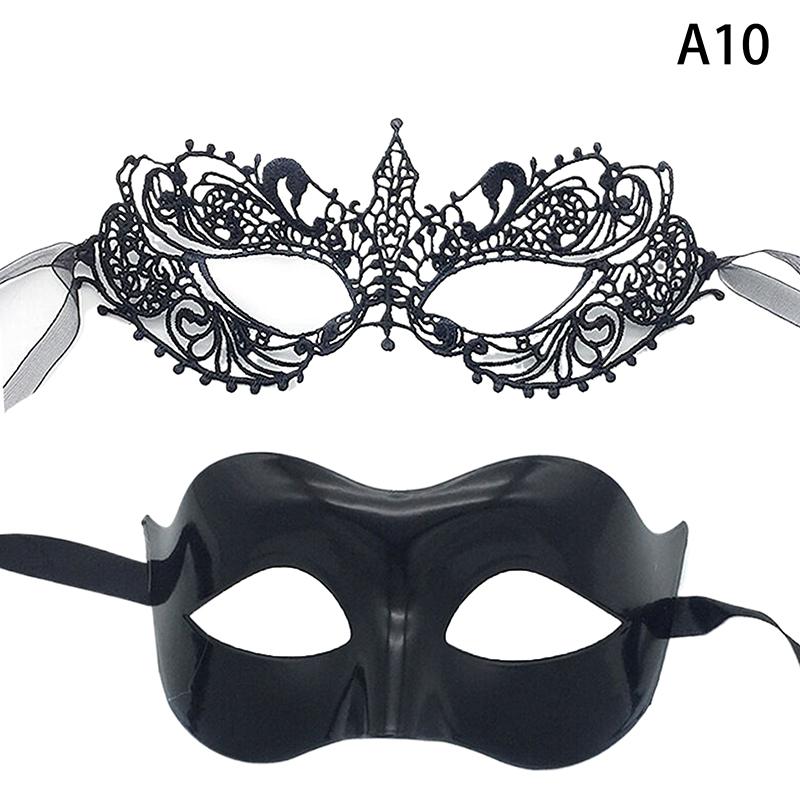2Pcs Elegant Black Lace Masquerade Mask Set For Couples Perfect For Venetian Party Mardi Gras And Halloween Celebrations