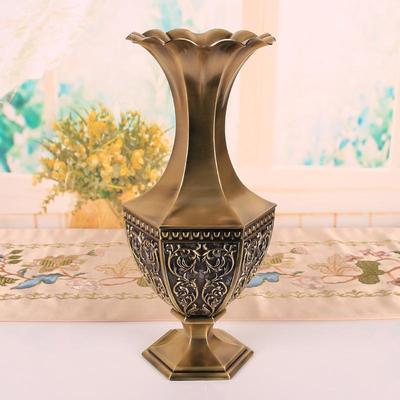 European Retro Hexagonal Vase Ornament Art Relief Vase Handicraft Home Living Room Decoration