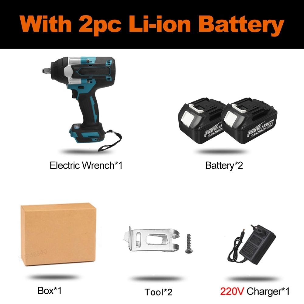 1800N.M Torque Brushless Electric Impact Wrench For Trucks 1/2 inches Cordless Wrench Driver Tool For 18V Battery Blue 388VF