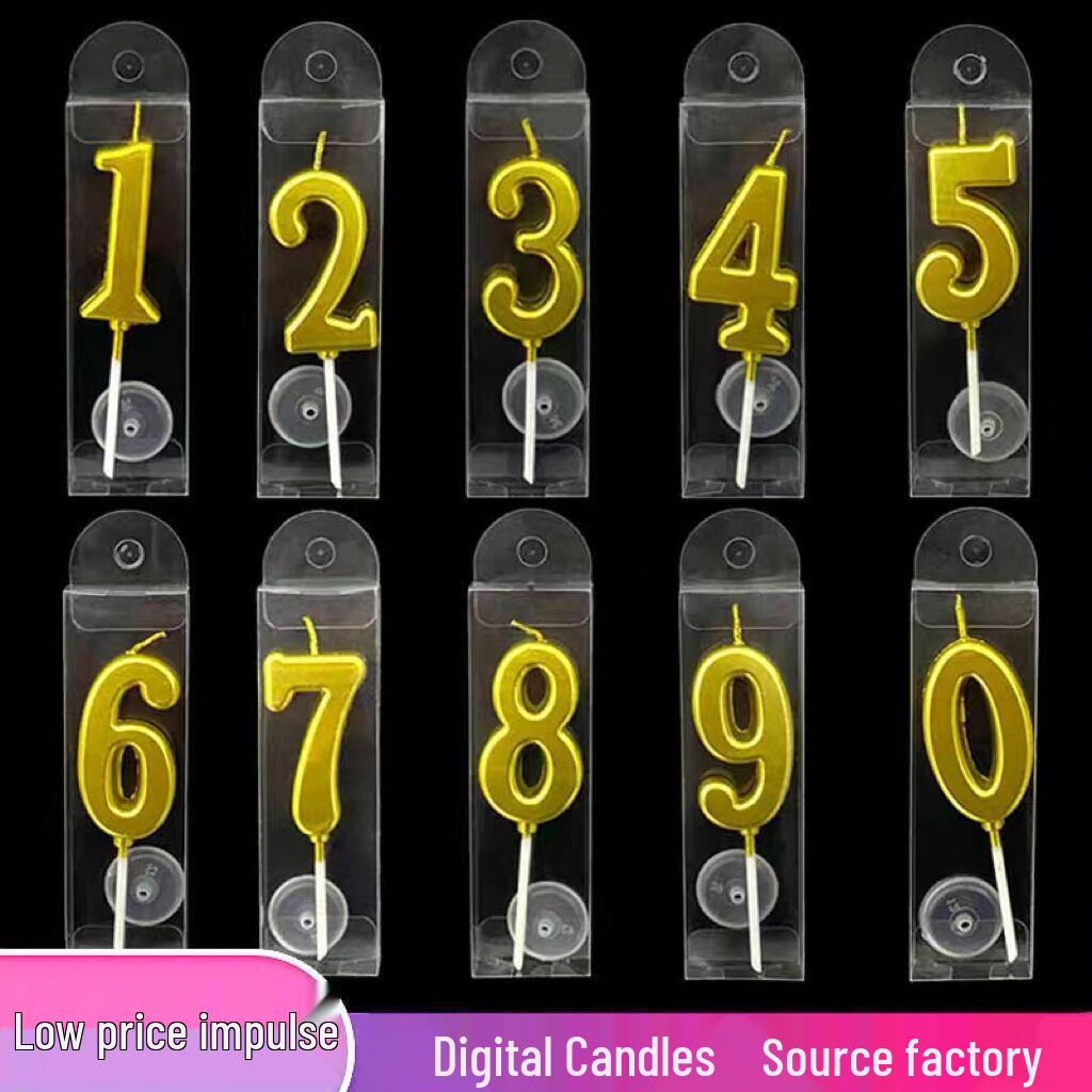 Gold Number Birthday Candles 0-9, Smokeless Cake Decorations, PVC Box Packaging. Gold Number 2
