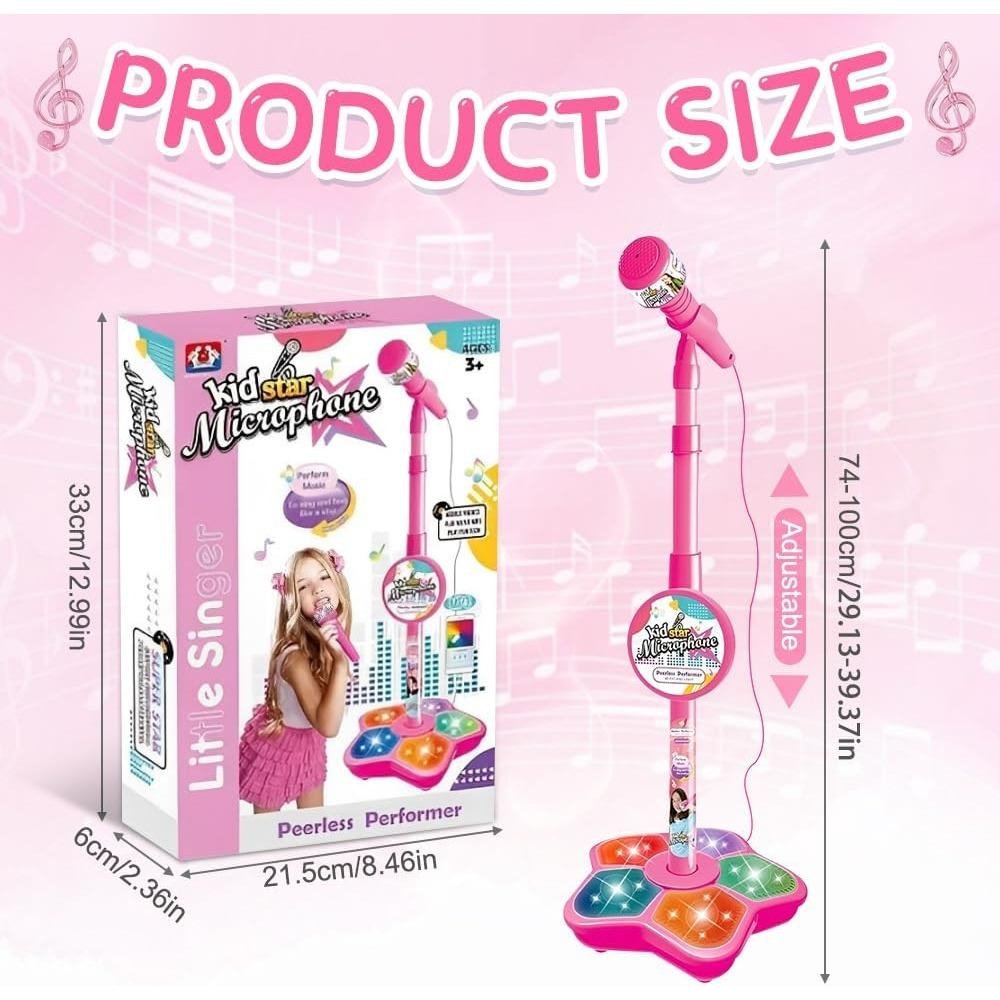 Kids Microphone Toy With Flashing Stage Lights, Children'S Karaoke Electronic, Birthday Gifts For Girls Boys, Happy Childhood