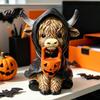 Halloween Highland Cow Ornaments Statue Decor Funny Resin Ghost Figurine for Home Mummy Decoration Office Tiered Tray Table Desk Mantel Shelf