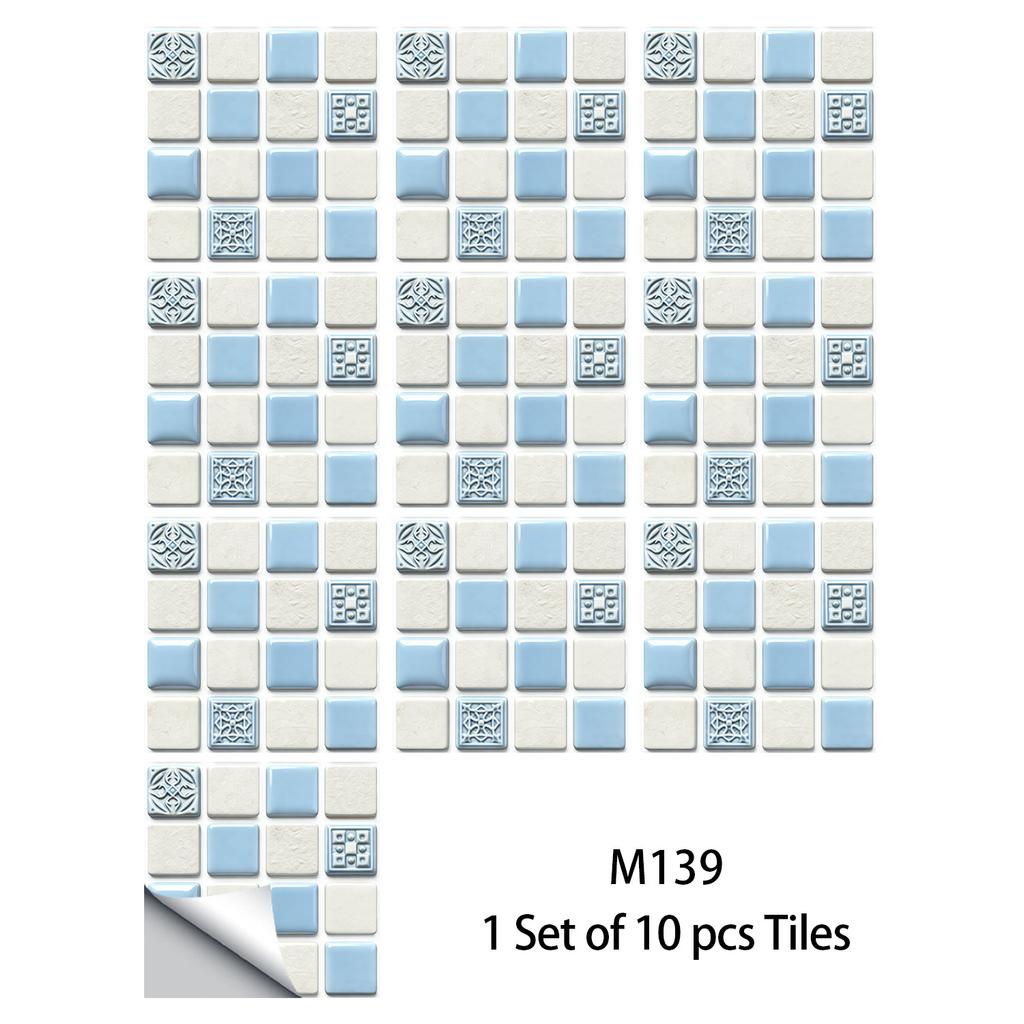 10Pcs Glossy Marble Mosaic Tile Stickers Waterproof Self-Adhesive Geometric Wall Floor Decals Kitchen Backsplash Home DIY Decoration