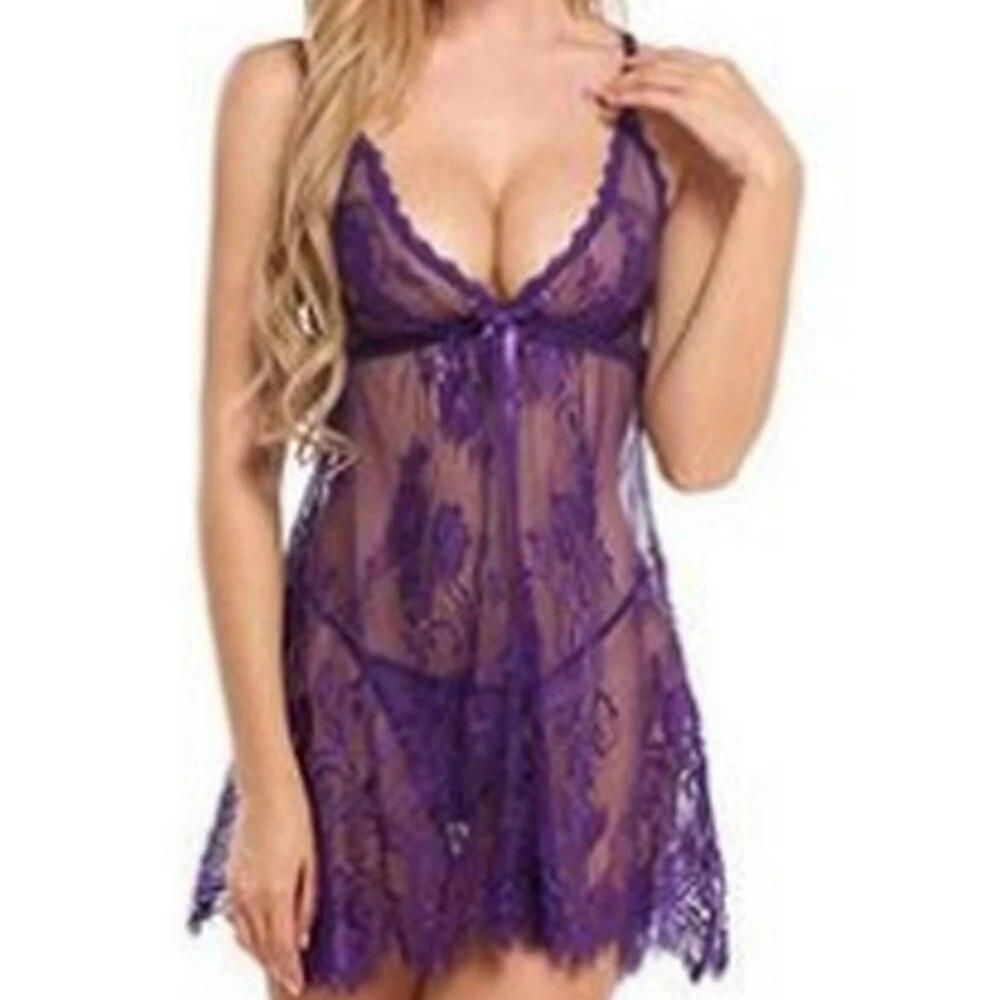 Sexy Women Lingerie Night Dress Sleepwear Nightgown Push-Up Lace Dress Erotic Ladies Floral Lingerie See Through Sleep Dress