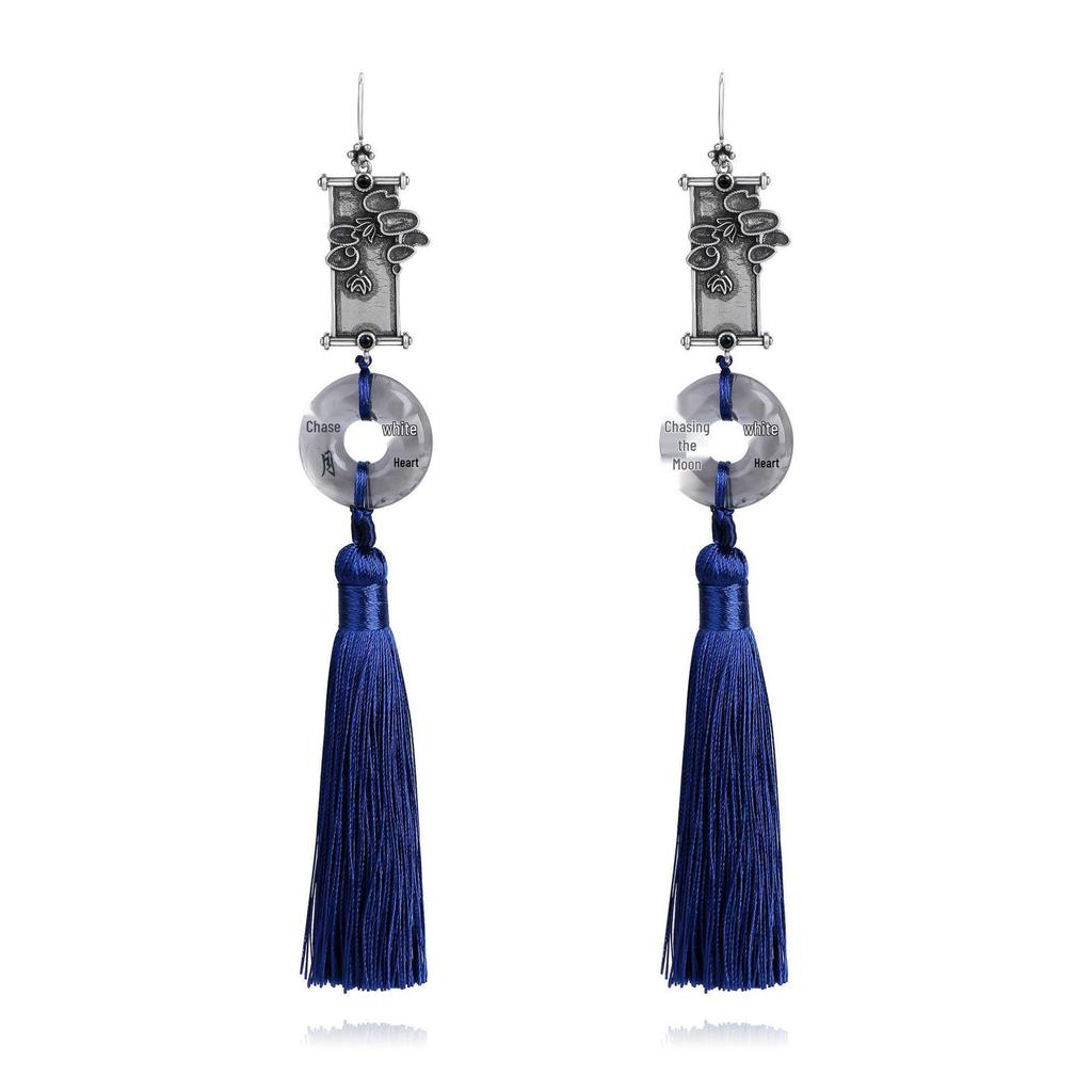 Orecchini Fatti a Mano in Argento Sterling 925 Stile Cinese con Design Intrecciato, Fibbia Ping'an, Nappe e Ganci per Orecchie Hanfu Qipao.