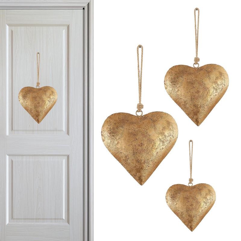 Metal Heart Bell with Hanging Rope Wall Decor Heart Shaped Iron Ornament Golden Antique Heart Bell Home Decor Accessories