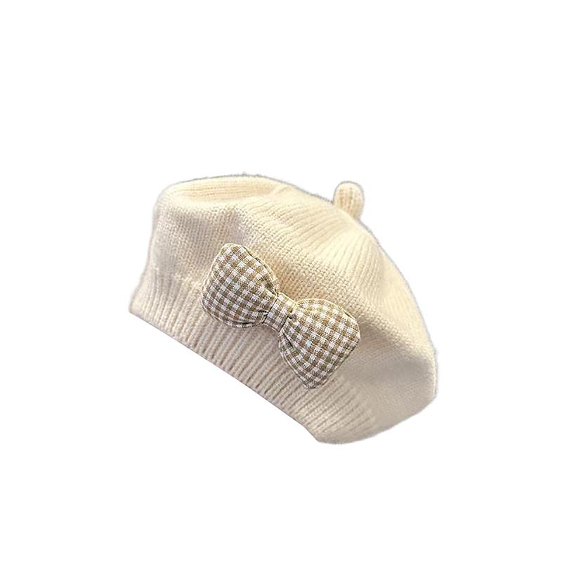 Cute Baby Hat Solid Color Bow Warm Beret Hat For Girls Vintage Princess Beret Hat Children Autumn Winter Cap Gifts