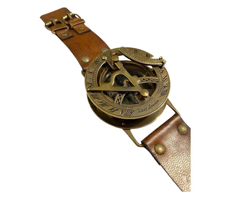 

Латунний сонячний годинник, компас, шкіряний ремінець ручної роботи/наручний компас і морський сонячний годинник/найкраще для подарунка