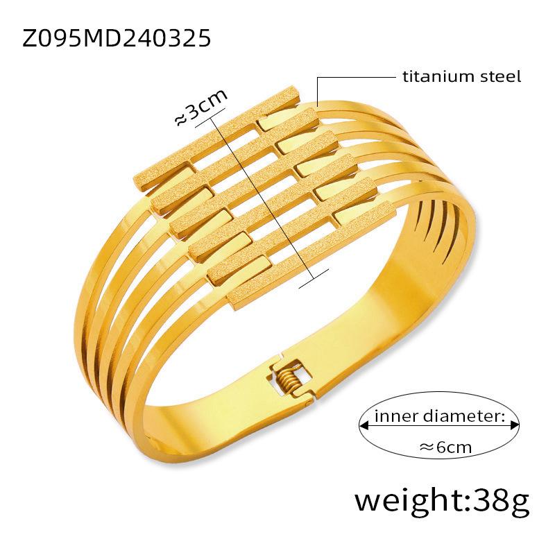 Gold Rhinestone Geometric Multi-layer Titanium Steel Bracelet for Women with Spring Clasp