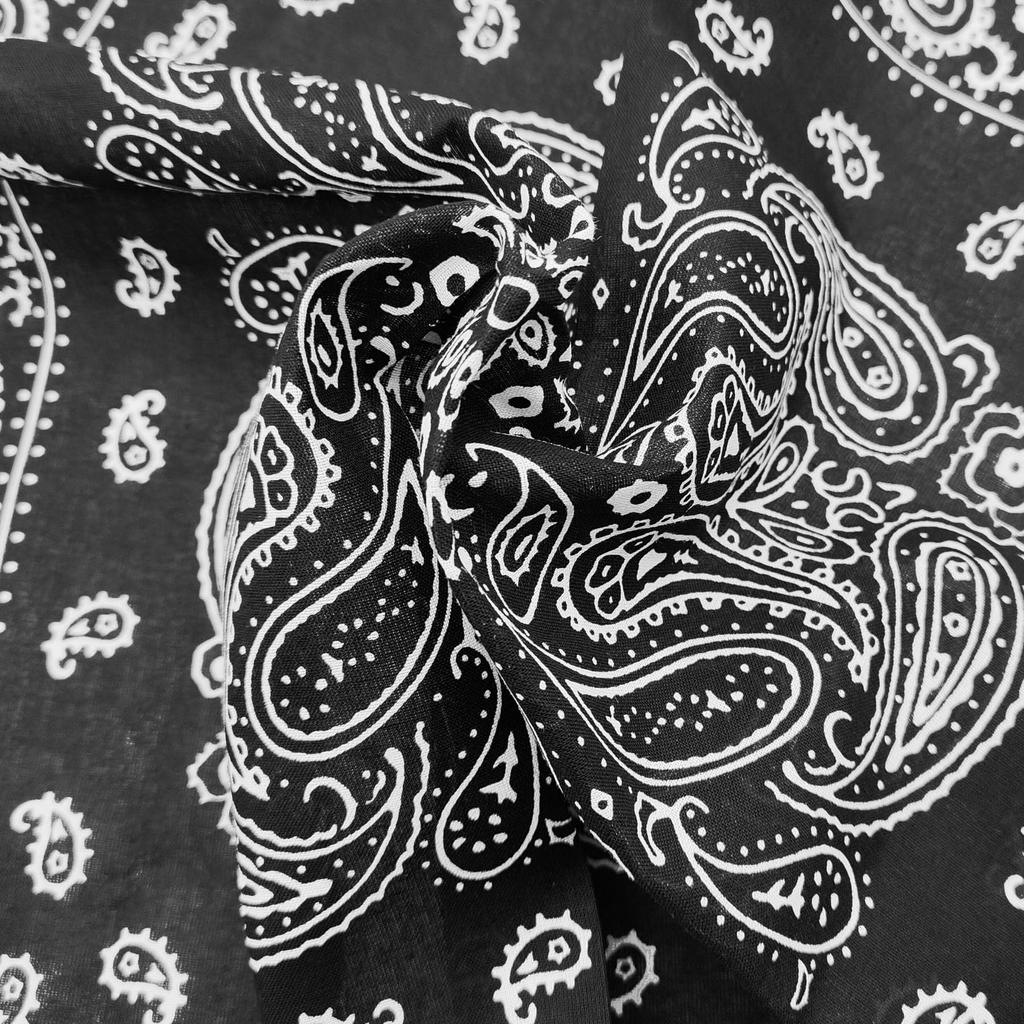 Trifong Bandana Black 100% Cotton Paisley Handkerchief Adult Bandana Cotton Cashew Unisex 55cm X 55cm Black