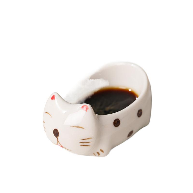 Cute Ceramic Cat Plate Japanese Soy Sauce Dish Creative Home Tableware with Chopsticks Holder