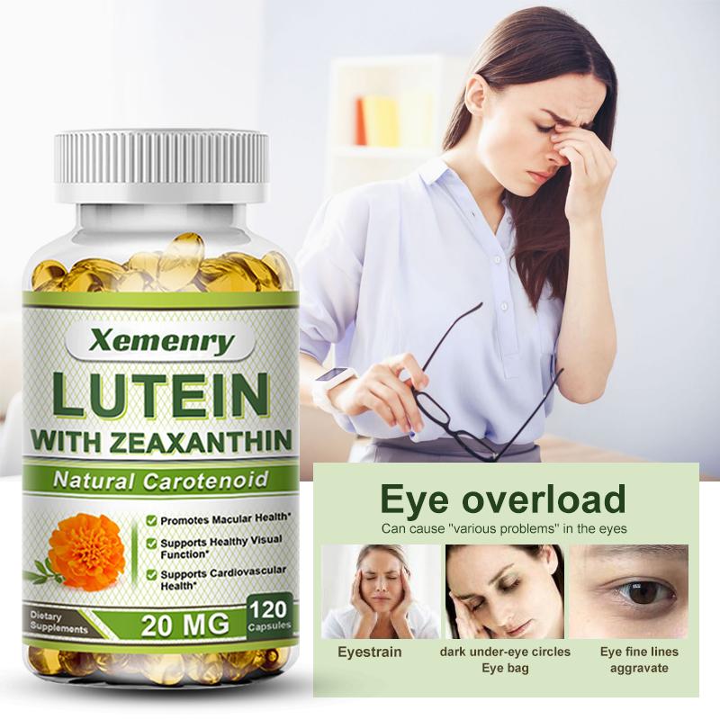 XEMENRY Kapseln mit hochabsorbierender Lutein- und Zeaxanthin-Mischung, Natürliche Inhaltsstoffe, Geeignet für Erwachsene, Vegan