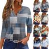 Damen V-Ausschnitt Freizeit Dreiviertelarm Knopf-Detail Top mit Blumenmuster