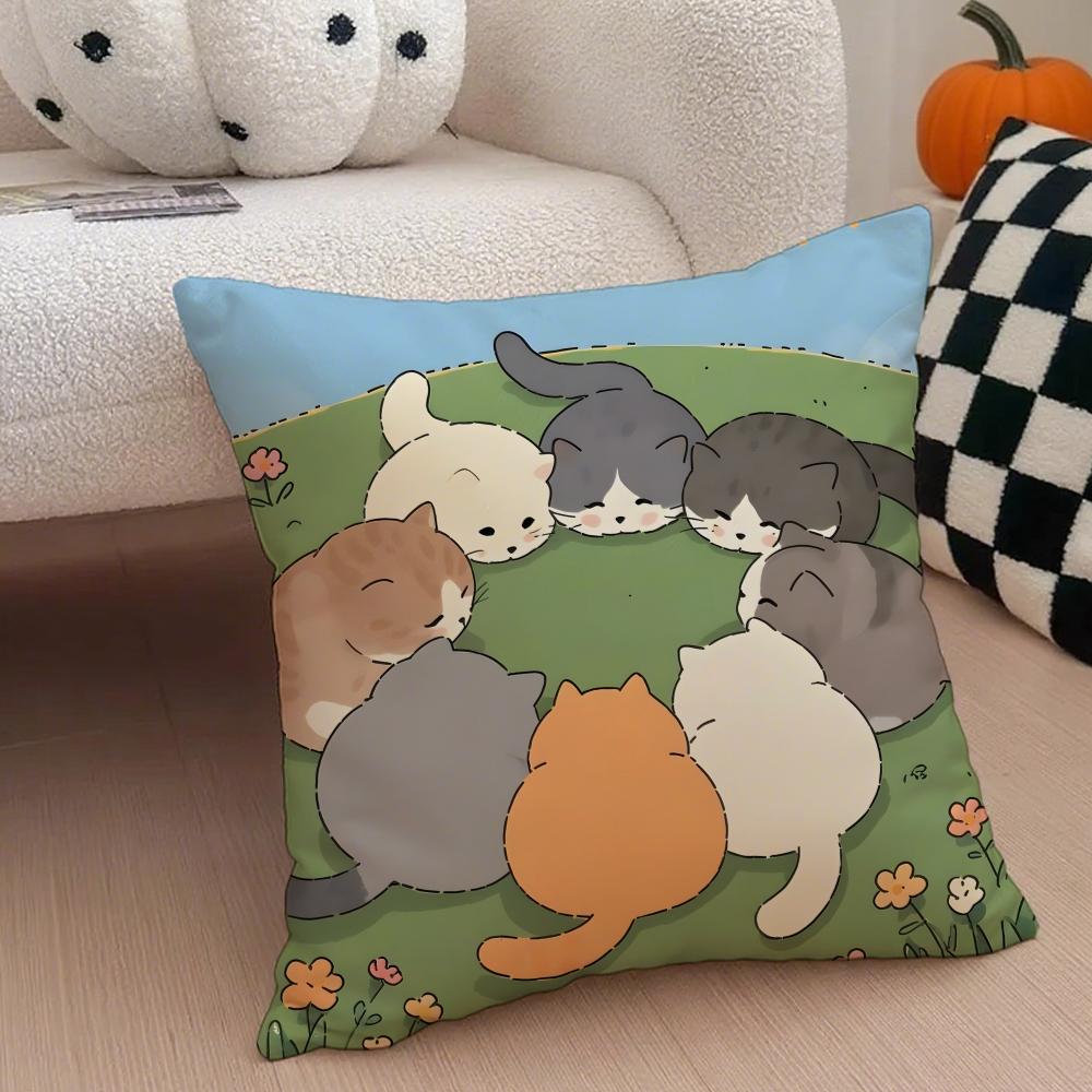 Cartoon Cute Cat Picture For Wake Up Cushion Cover Throw Pillow Cover Hidden Button Durable Polyester Chair Cushion