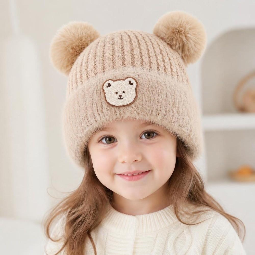 Windproof Ear Protection Cap Cartoon Bear Beanie Hat Cute Knitted Baby Hat  Baby Kid