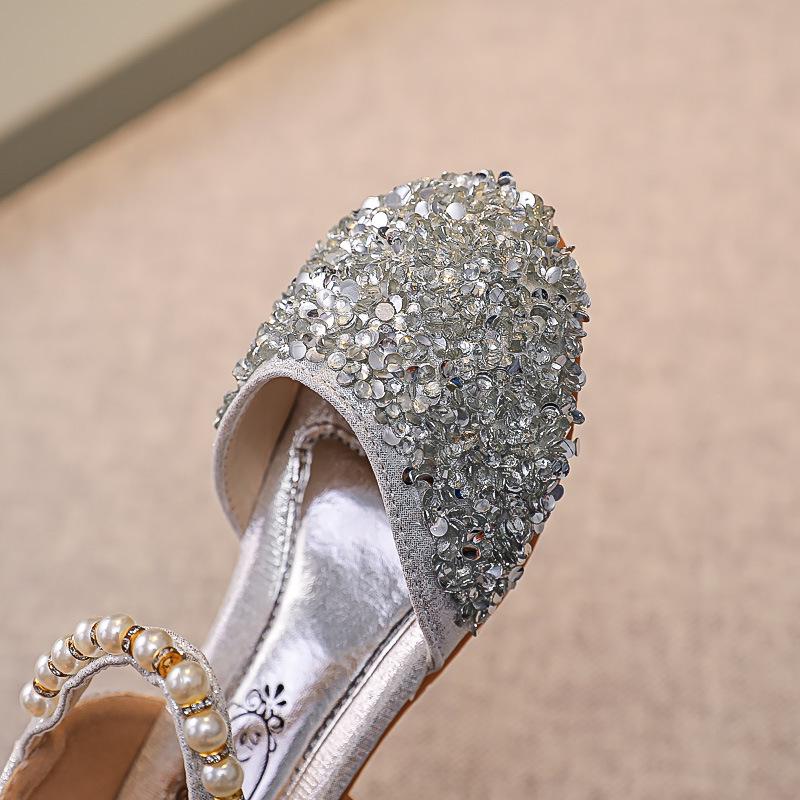 Girls' Rhinestone Pearl Princess Sandals - Soft-Soled Turban Style for 2025 Summer, Ideal for Stage Performances