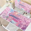 Anime Cat Mouse Pad Pink Cherry Blossom Street Landscape Mousepad Gaming PC Cabinet Mousemat Office Desk Accessories XXL Deskmat