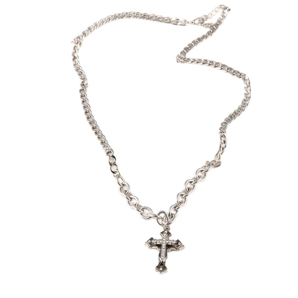 Men's Luxury Cross Titanium Steel Necklace with Micro-Paved Zircon - Versatile Punk Jewelry