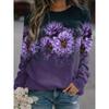 Women's purple flower pattern printed casual long sleeved round neck pullover